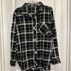 Athelta Large Womens Long Sleeve Blouse Black Plaid Work Church Academia Grunge